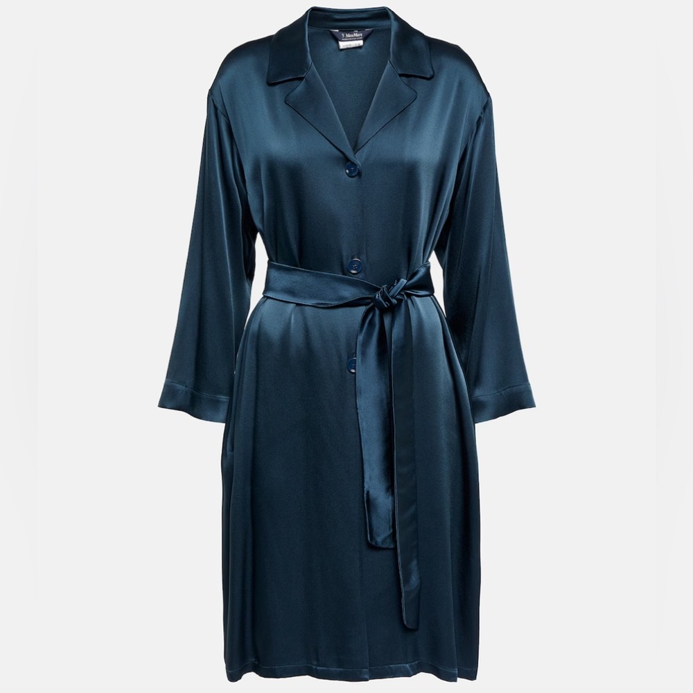 MaxMara oversized navy satin top “Recco” with satin belt plus size- 16